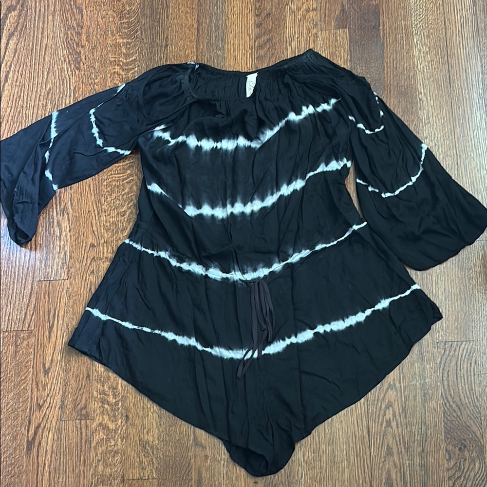 Women's Black Tie-Dye off the shoulder with sleeves jumper